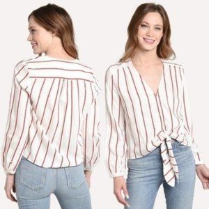 JOA striped longsleeve knot top button front